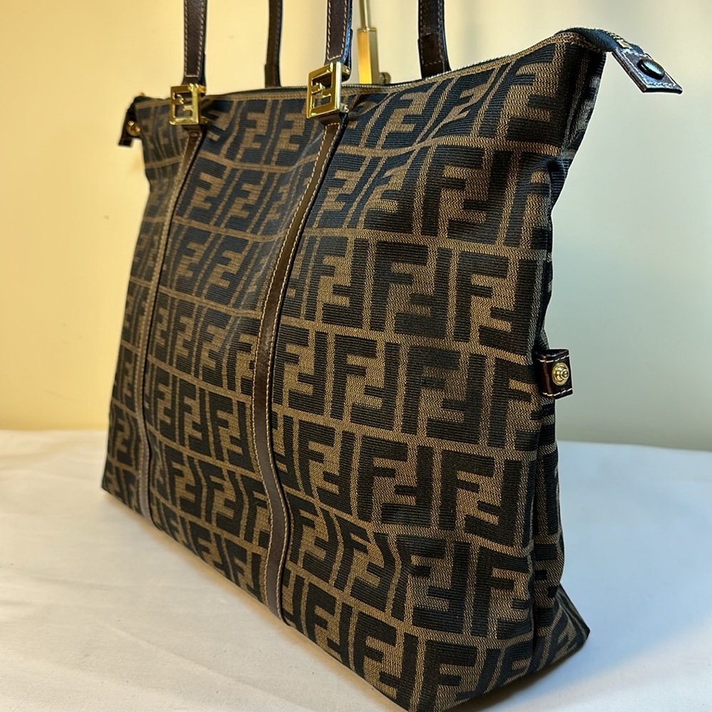 COA Fendi Zucca Tote Goldtone Hardware, Adjustable Sides, Leather Straps - Picture 7 of 15